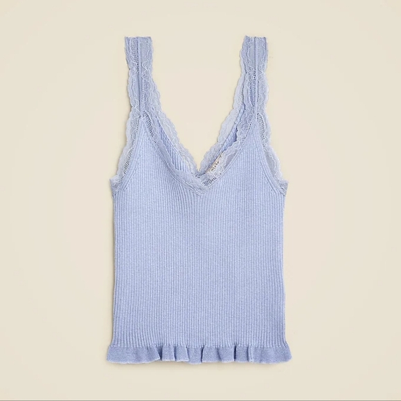 J. Crew Lace-trim ribbed sweater-tank Women's Small Periwinkle Ruffle Hem NWT - Picture 3 of 6